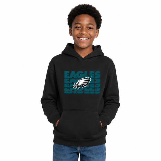 Philadelphia Eagles NFL Youth Repeating Logo Football Fleece Hooded Sweatshirt - Black