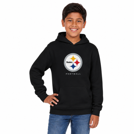 Pittsburgh Steelers NFL Youth Large Logo Fleece Hoodie Boys Girls - Black