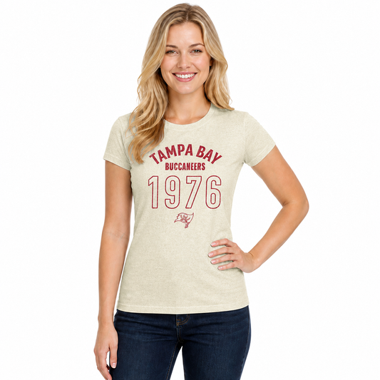 Tampa Bay Buccaneers  Women's Big Date T-Shirt NFL Short Sleeve Tee - Natural