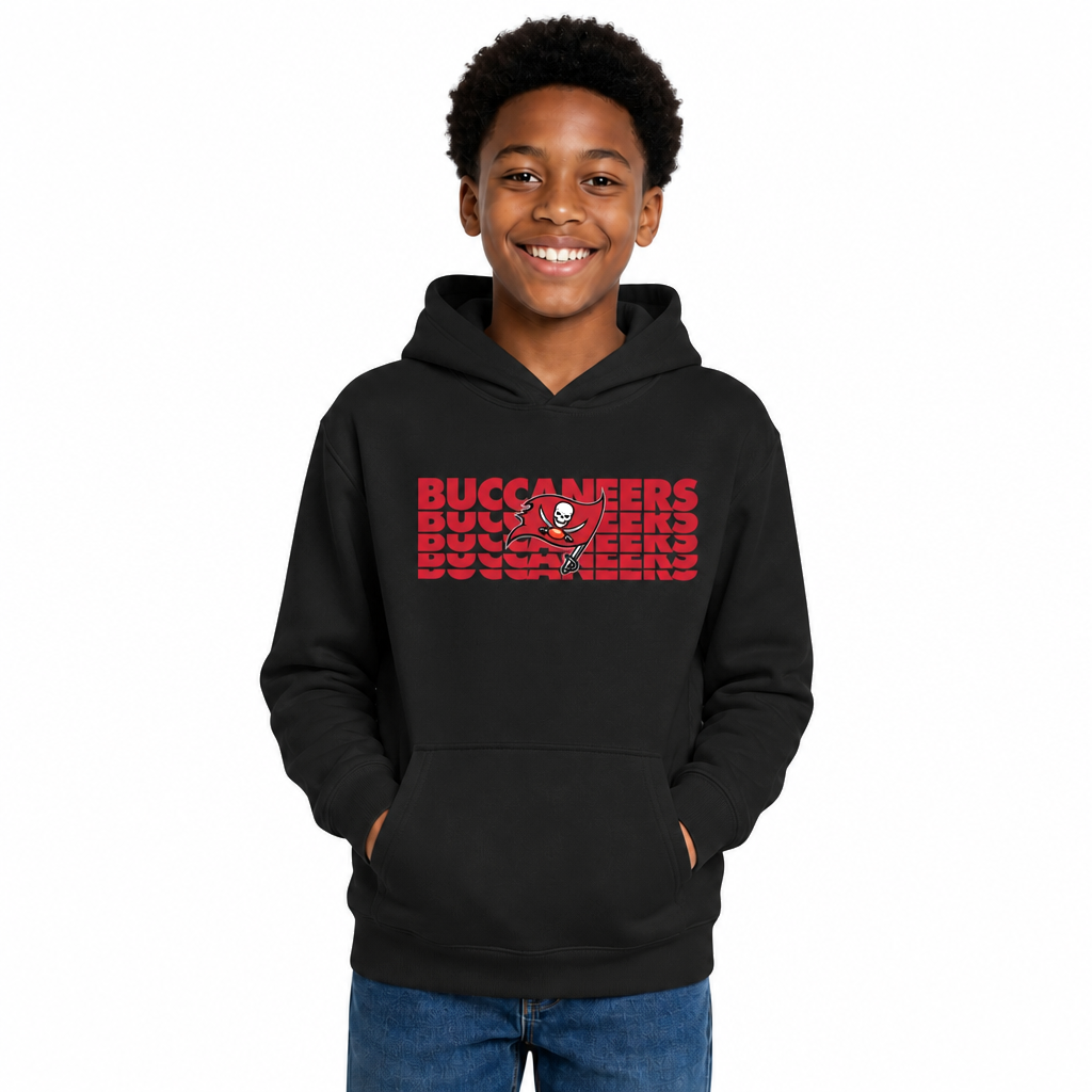 Tampa Bay Buccaneers NFL Youth Repeating Logo Football Fleece Hooded Sweatshirt - Black