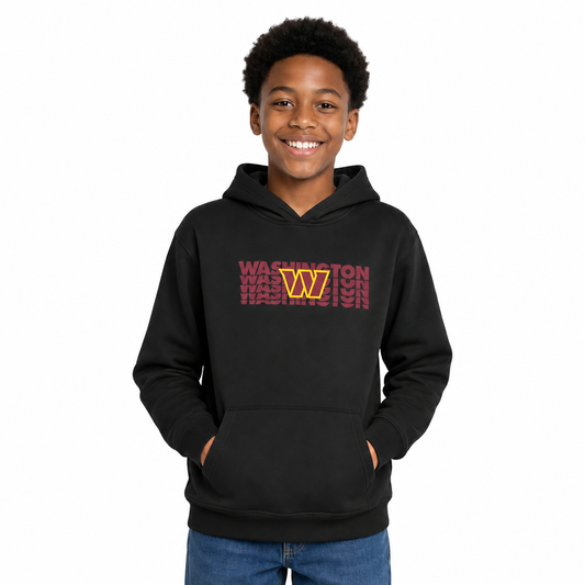 Washington Commanders NFL Youth Repeating Logo Football Fleece Hooded Sweatshirt - Black