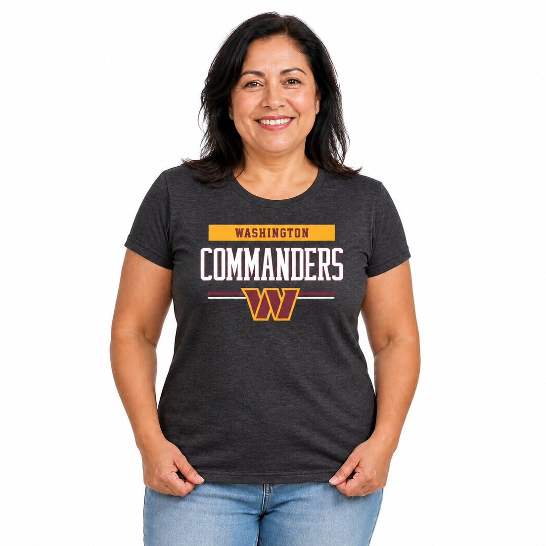 Washington Commanders  Women's NFL Team Block Charcoal T-Shirt Tee Crew Neck - Charcoal