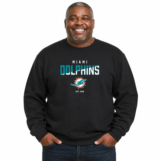 Miami Dolphins  Color Block Crewneck Sweatshirt NFL Men Women - Black