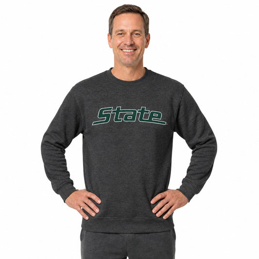 Michigan State Spartans  NCAA Crewneck Sweatshirt Men Women Fleece Charcoal - Charcoal
