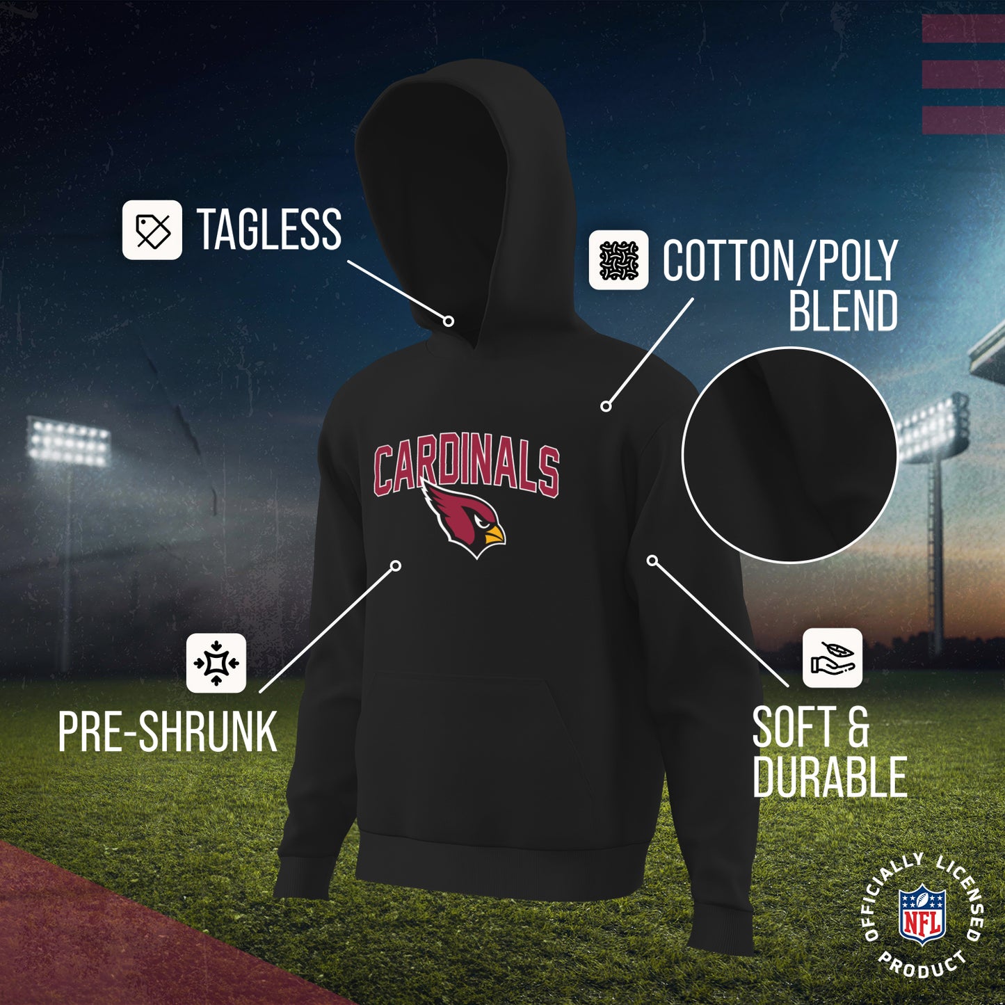 Arizona Cardinals NFL Youth Home Team Hoodie- Kids Hooded Sweatshirt - Black