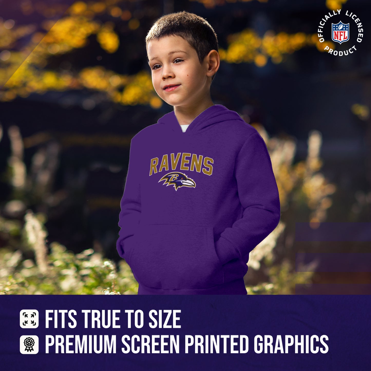 Baltimore Ravens NFL Youth Home Team Hoodie- Kids Hooded Sweatshirt - Purple