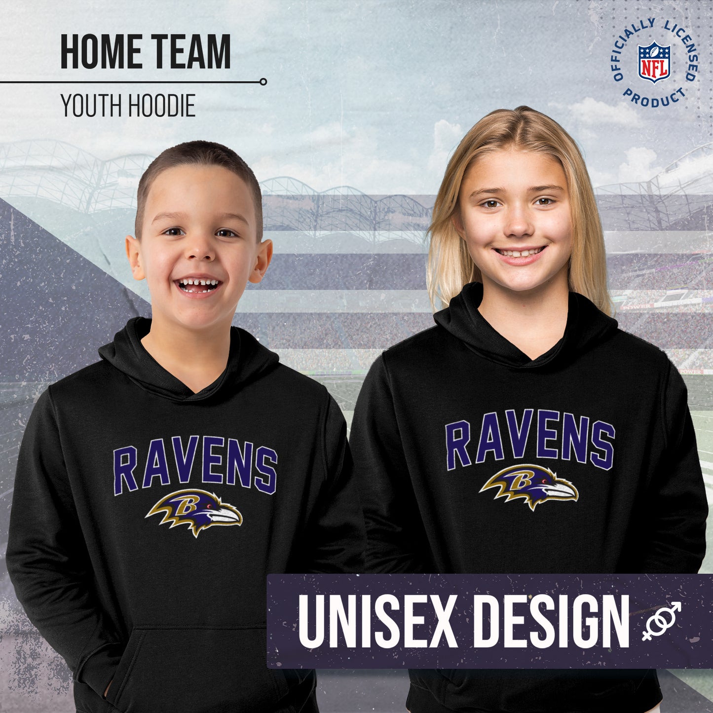 Baltimore Ravens NFL Youth Home Team Hoodie- Kids Hooded Sweatshirt - Black