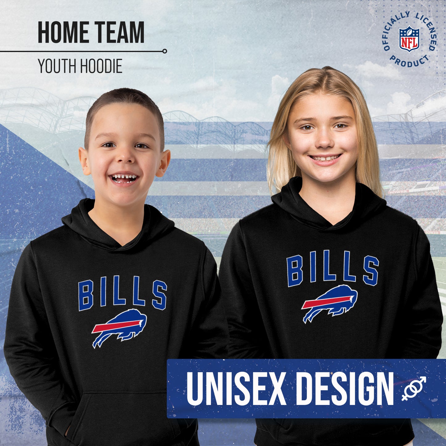 Buffalo Bills NFL Youth Home Team Hoodie- Kids Hooded Sweatshirt - Black