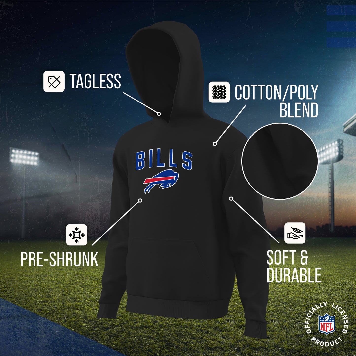 Buffalo Bills NFL Youth Home Team Hoodie- Kids Hooded Sweatshirt - Black