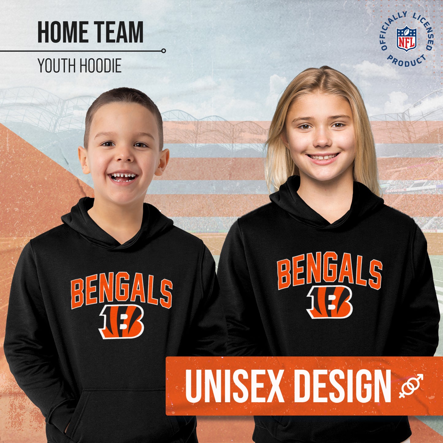 Cincinnati Bengals NFL Youth Home Team Hoodie- Kids Hooded Sweatshirt - Black