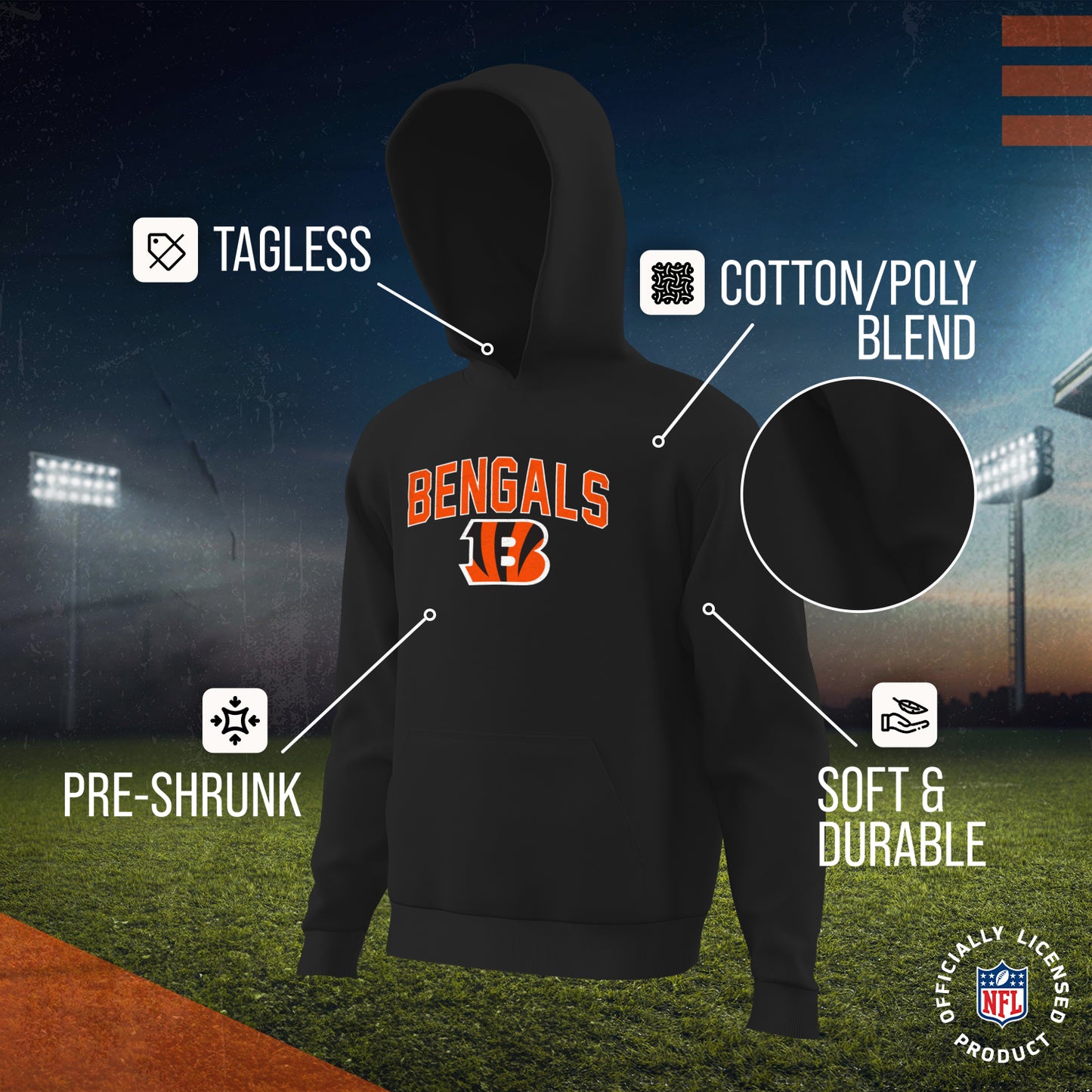 Cincinnati Bengals NFL Youth Home Team Hoodie- Kids Hooded Sweatshirt - Black