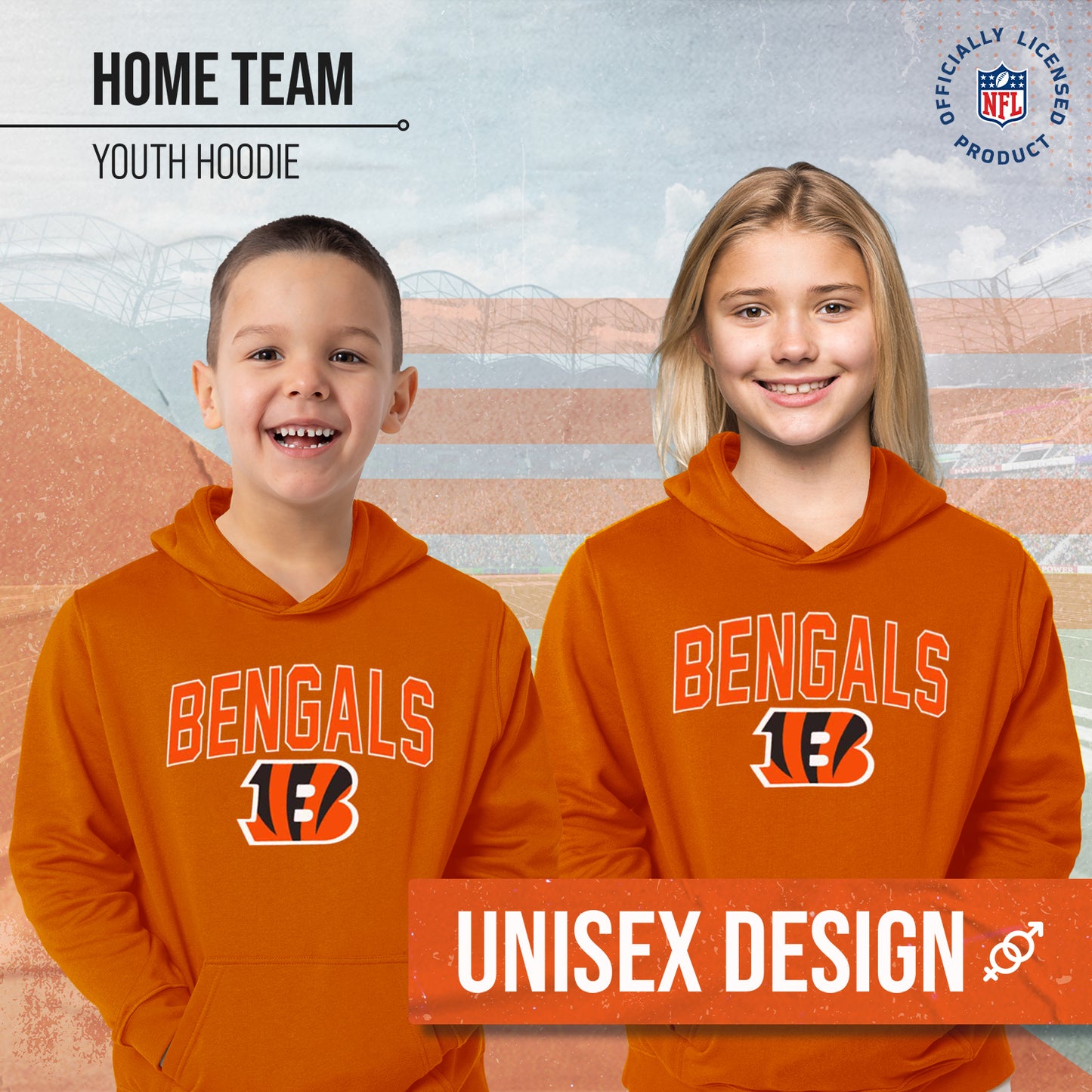 Cincinnati Bengals NFL Youth Home Team Hoodie- Kids Hooded Sweatshirt - Orange
