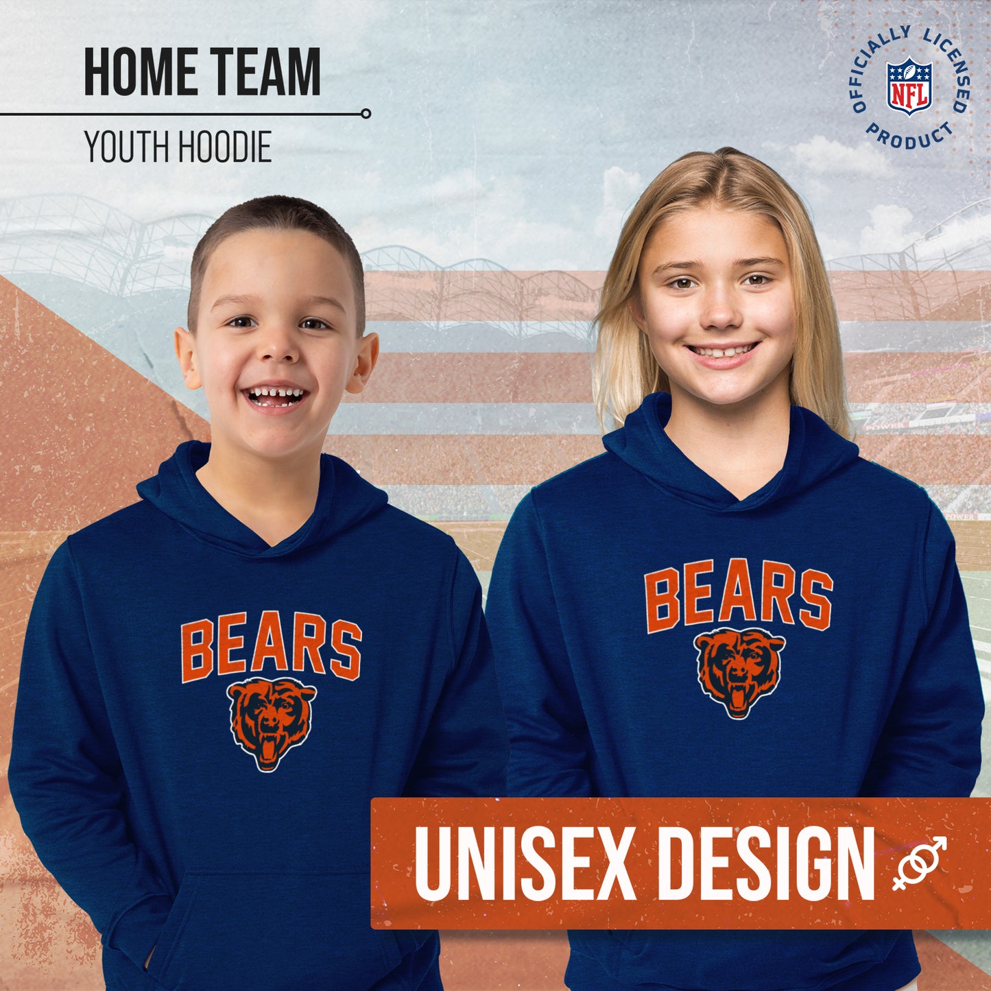 Chicago Bears NFL Youth Home Team Hoodie- Kids Hooded Sweatshirt - Navy