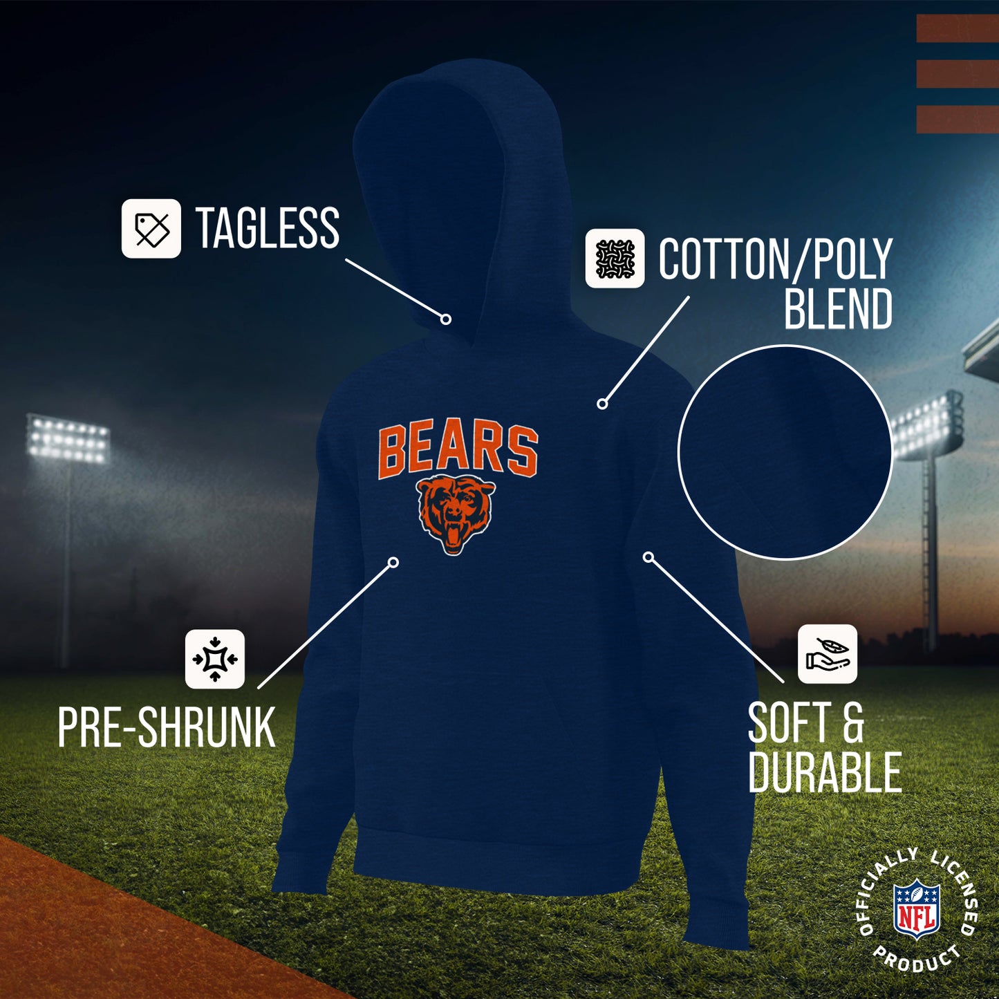 Chicago Bears NFL Youth Home Team Hoodie- Kids Hooded Sweatshirt - Navy