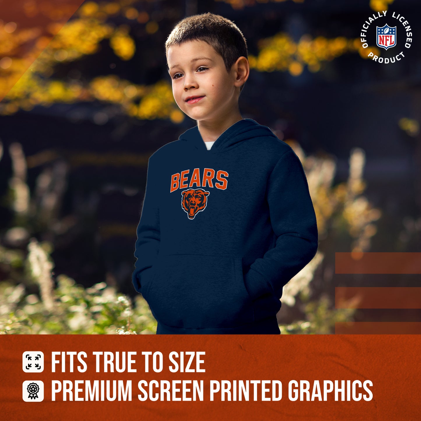 Chicago Bears NFL Youth Home Team Hoodie- Kids Hooded Sweatshirt - Navy