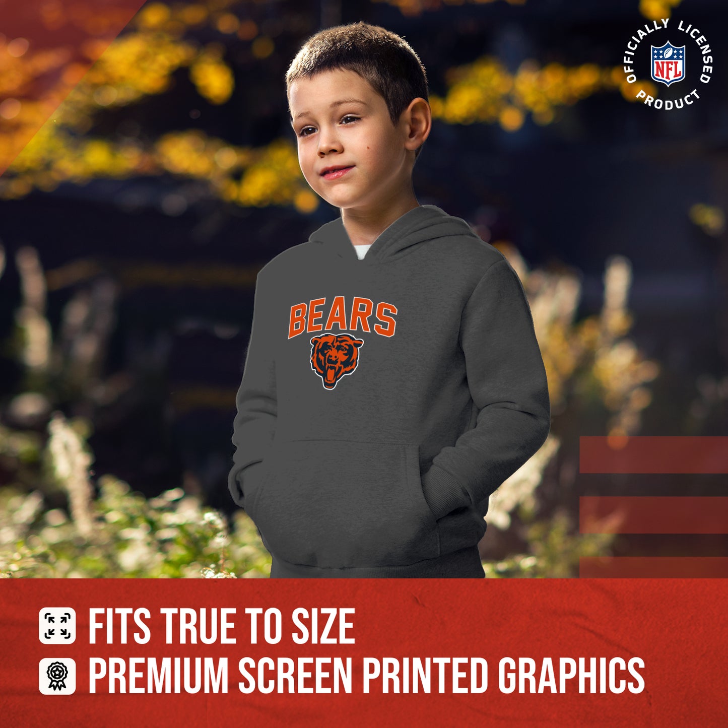 Chicago Bears NFL Youth Home Team Hoodie- Kids Hooded Sweatshirt - Sport Gray