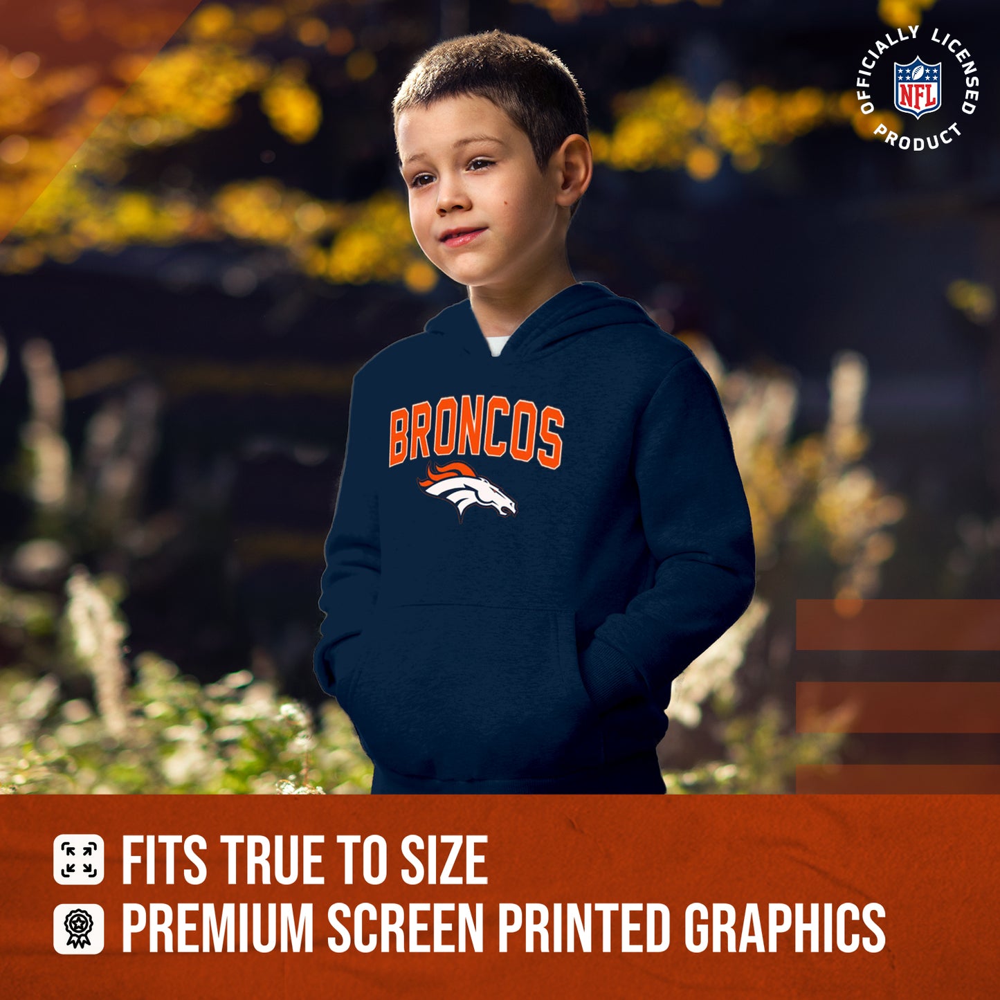 Denver Broncos NFL Youth Home Team Hoodie- Kids Hooded Sweatshirt - Navy