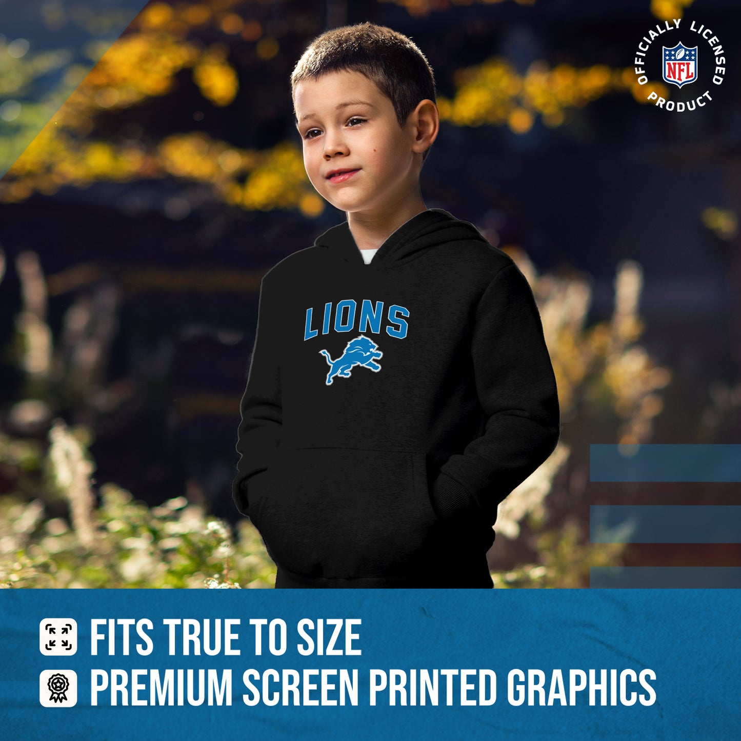 Detroit Lions NFL Youth Home Team Hoodie- Kids Hooded Sweatshirt - Black