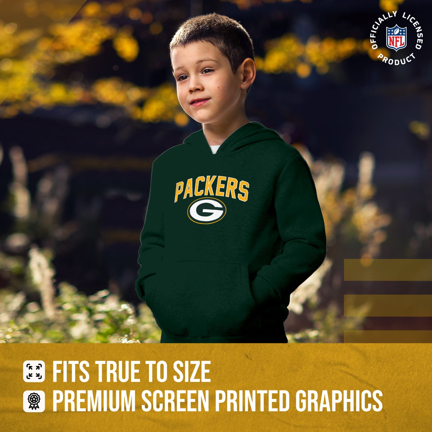 Green Bay Packers NFL Youth Home Team Hoodie- Kids Hooded Sweatshirt - Green