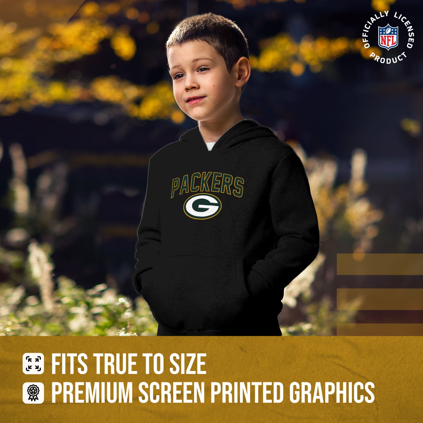 Green Bay Packers NFL Youth Home Team Hoodie- Kids Hooded Sweatshirt - Black