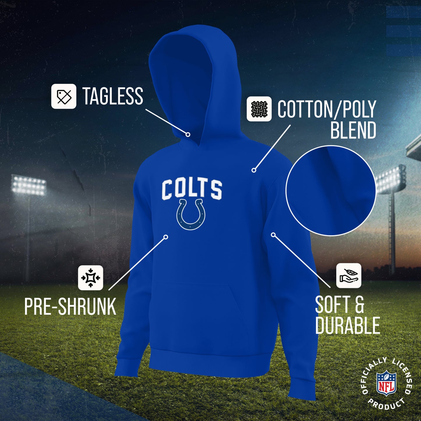 Indianapolis Colts NFL Youth Home Team Hoodie- Kids Hooded Sweatshirt - Royal