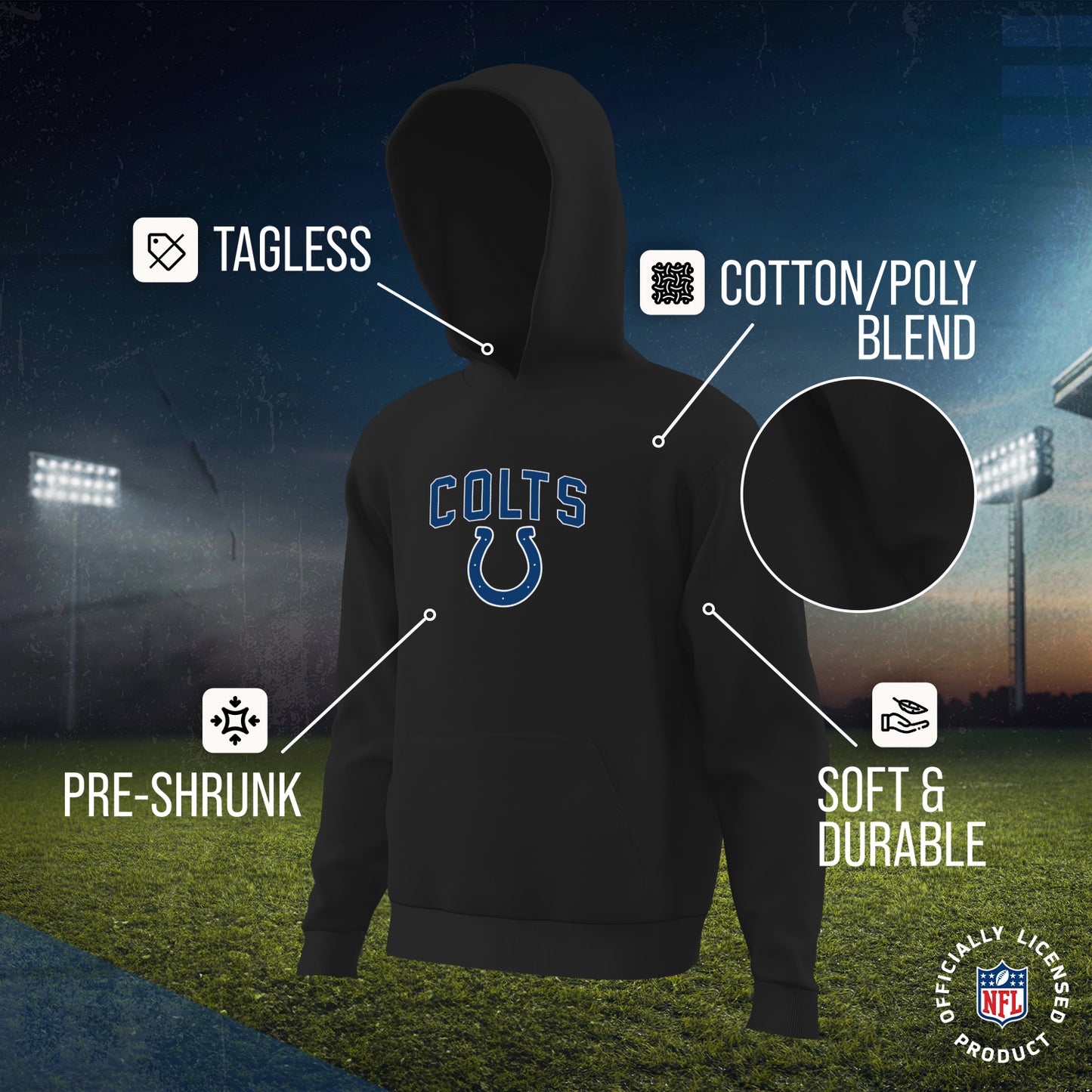 Indianapolis Colts NFL Youth Home Team Hoodie- Kids Hooded Sweatshirt - Black