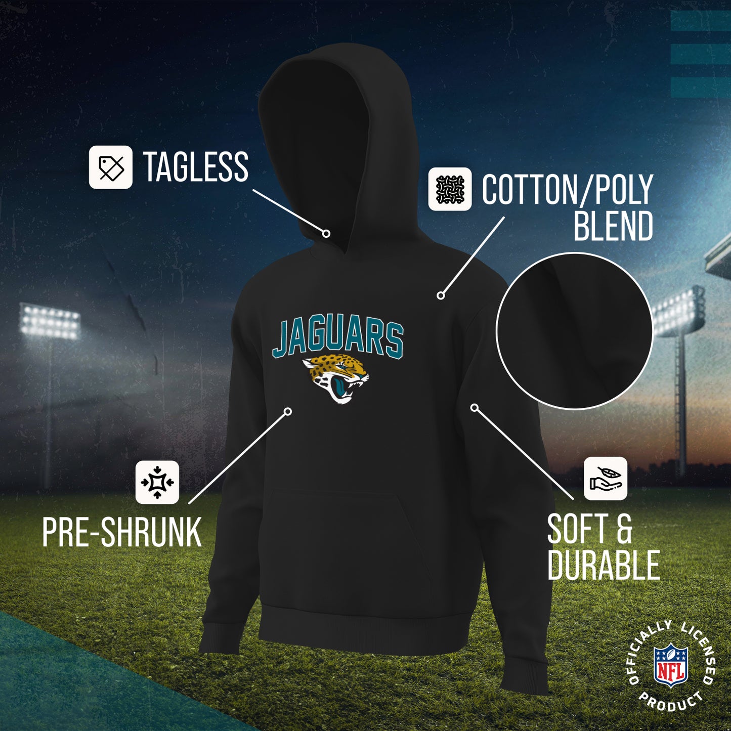 Jacksonville Jaguars NFL Youth Home Team Hoodie- Kids Hooded Sweatshirt - Black