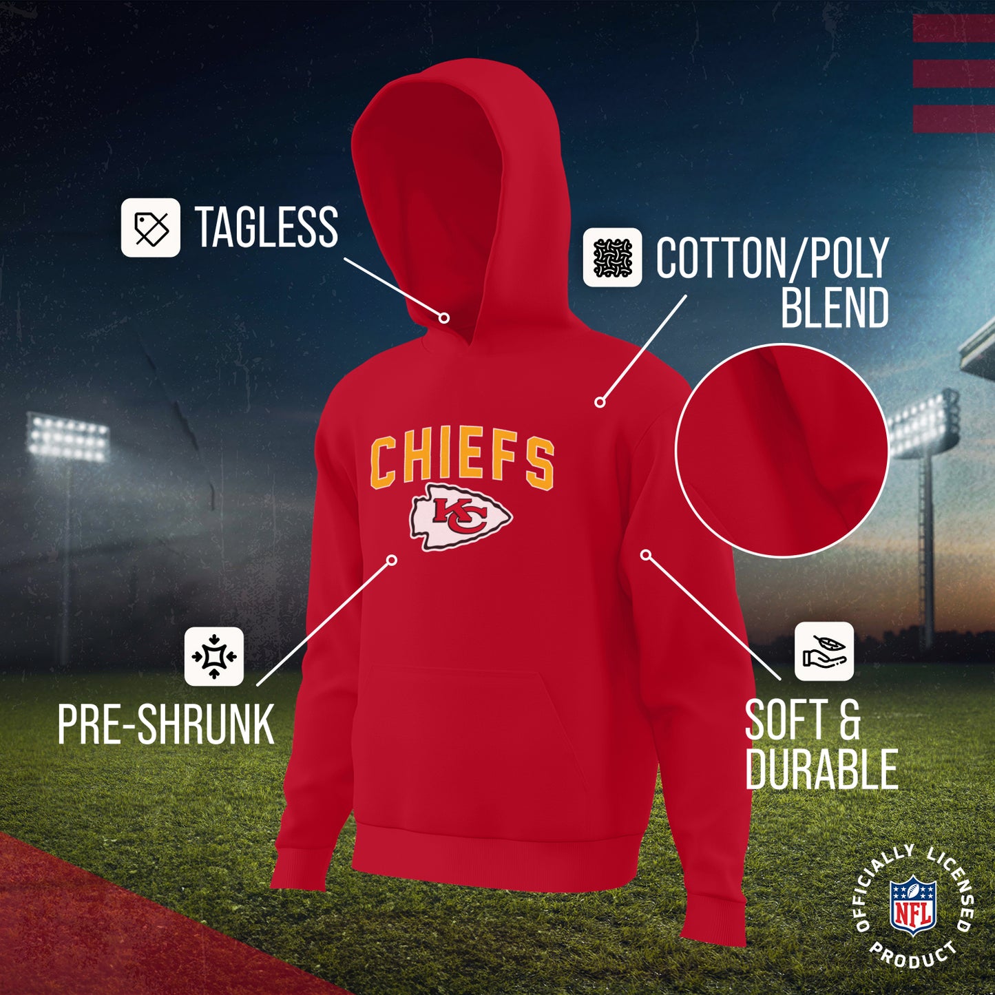 Kansas City Chiefs NFL Youth Home Team Hoodie- Kids Hooded Sweatshirt - Red