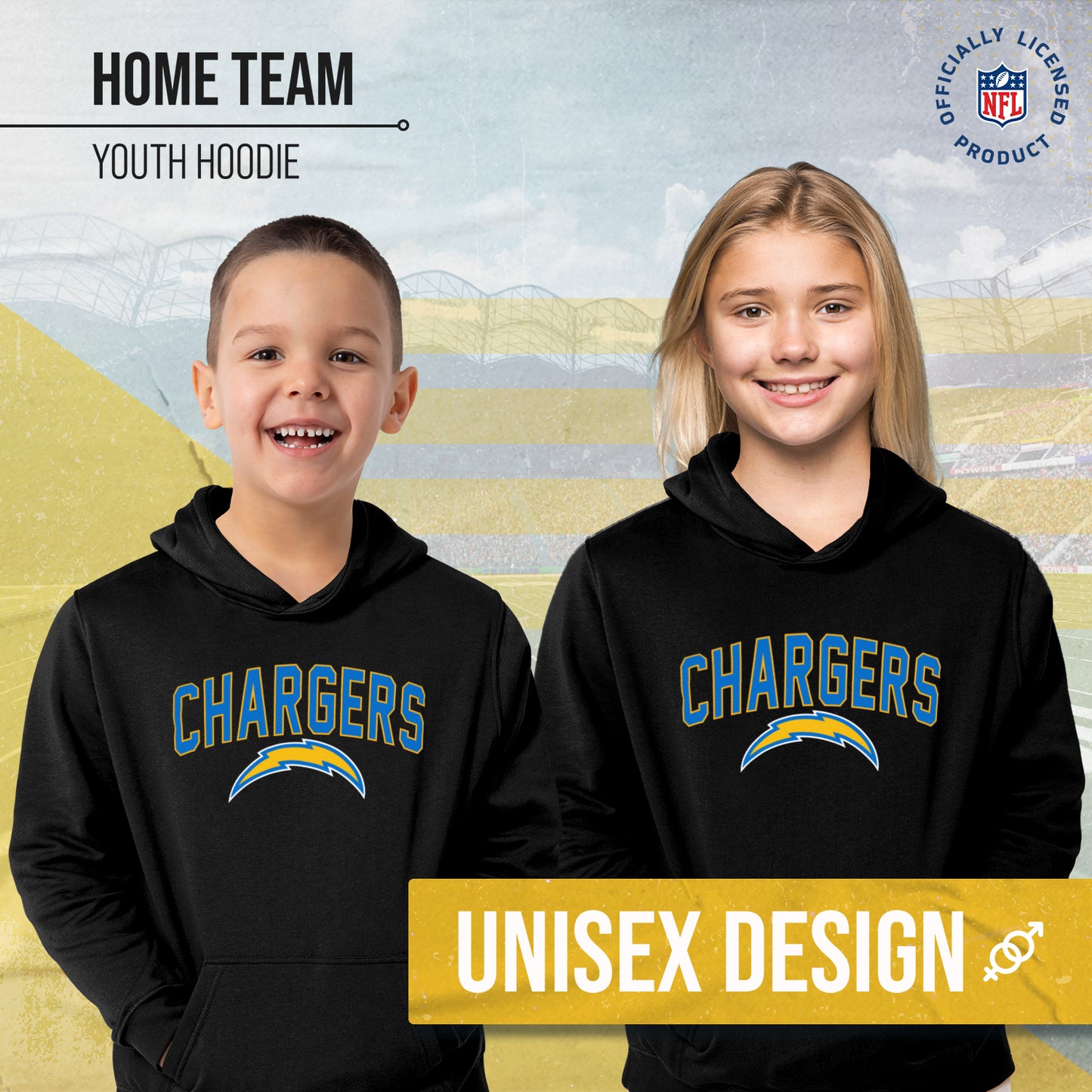 Los Angeles Chargers NFL Youth Home Team Hoodie- Kids Hooded Sweatshirt - Black