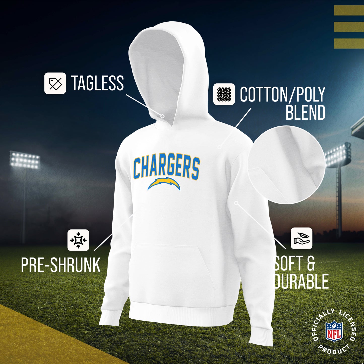 Los Angeles Chargers NFL Youth Home Team Hoodie- Kids Hooded Sweatshirt - White