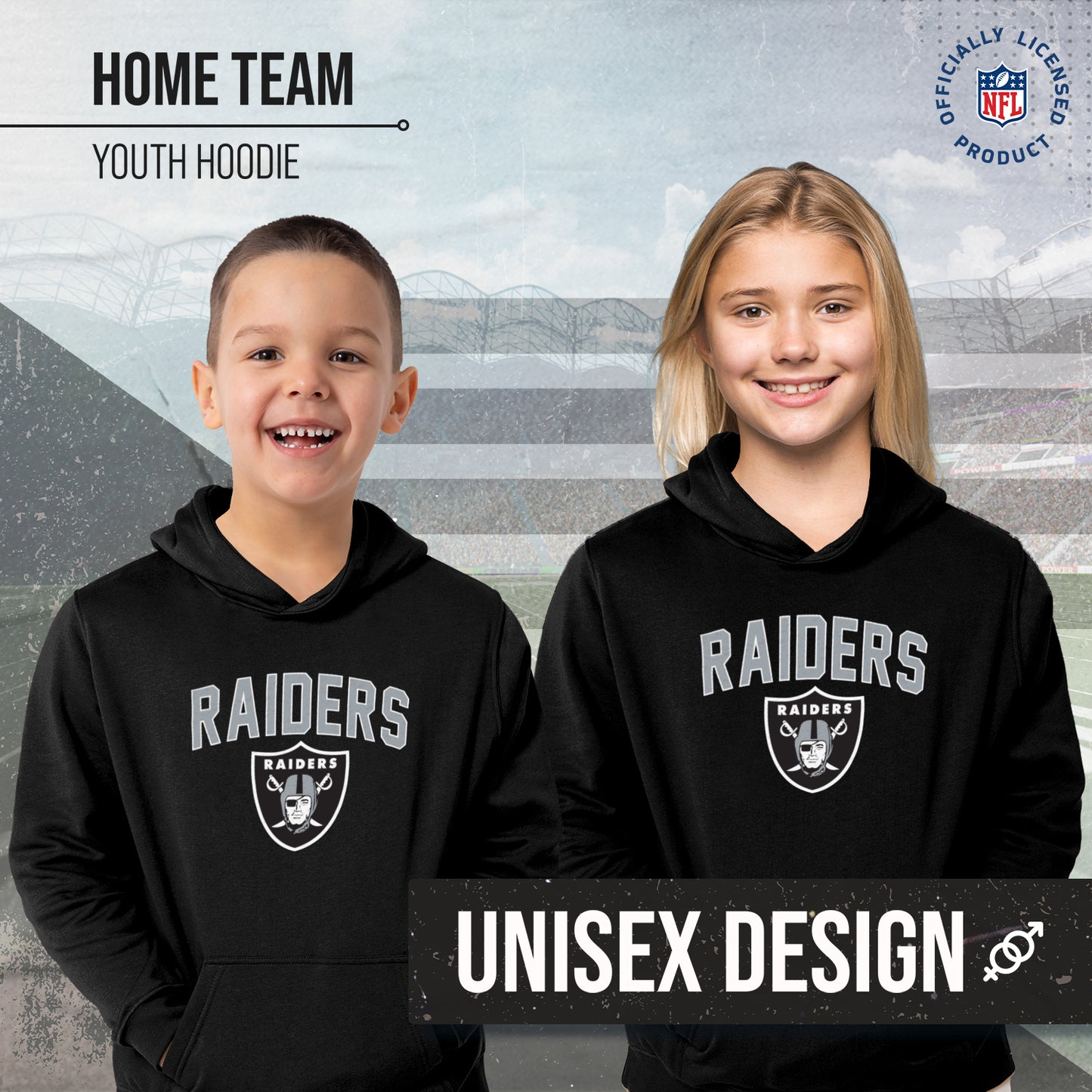 Las Vegas Raiders NFL Youth Home Team Hoodie- Kids Hooded Sweatshirt - Black