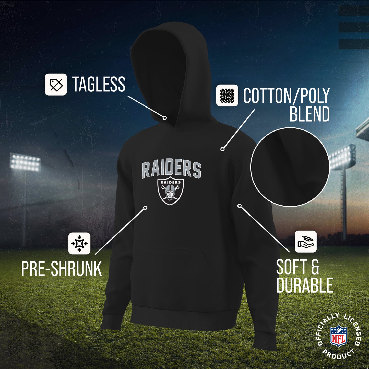 Las Vegas Raiders NFL Youth Home Team Hoodie- Kids Hooded Sweatshirt - Black