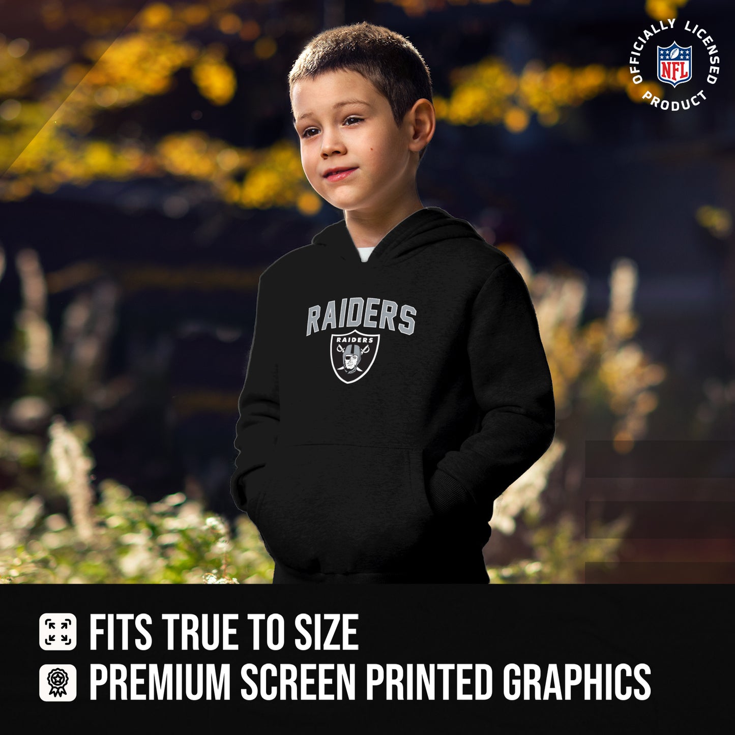 Las Vegas Raiders NFL Youth Home Team Hoodie- Kids Hooded Sweatshirt - Black