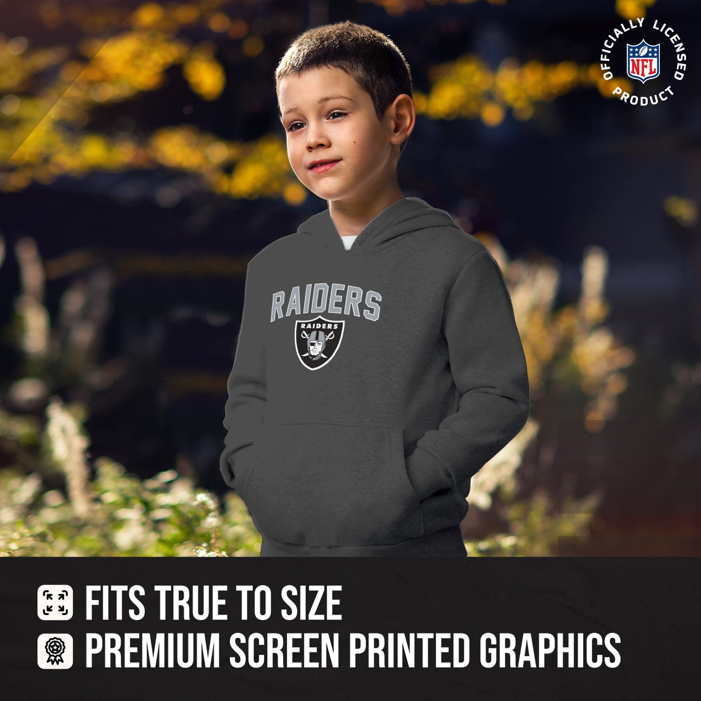 Las Vegas Raiders NFL Youth Home Team Hoodie- Kids Hooded Sweatshirt - Sport Gray