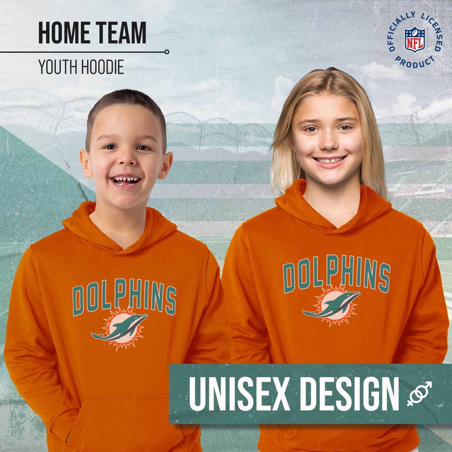 Miami Dolphins NFL Youth Home Team Hoodie- Kids Hooded Sweatshirt - Orange