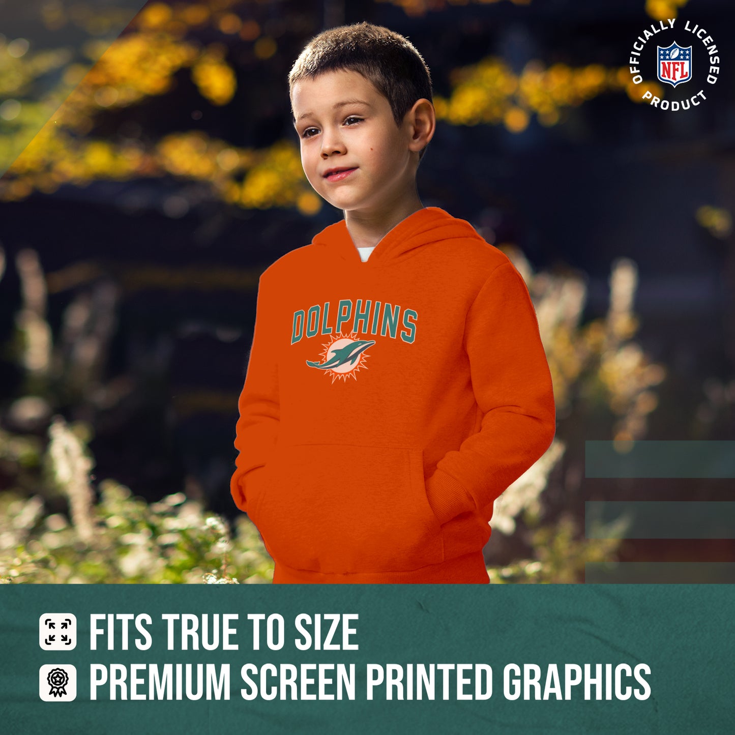 Miami Dolphins NFL Youth Home Team Hoodie- Kids Hooded Sweatshirt - Orange