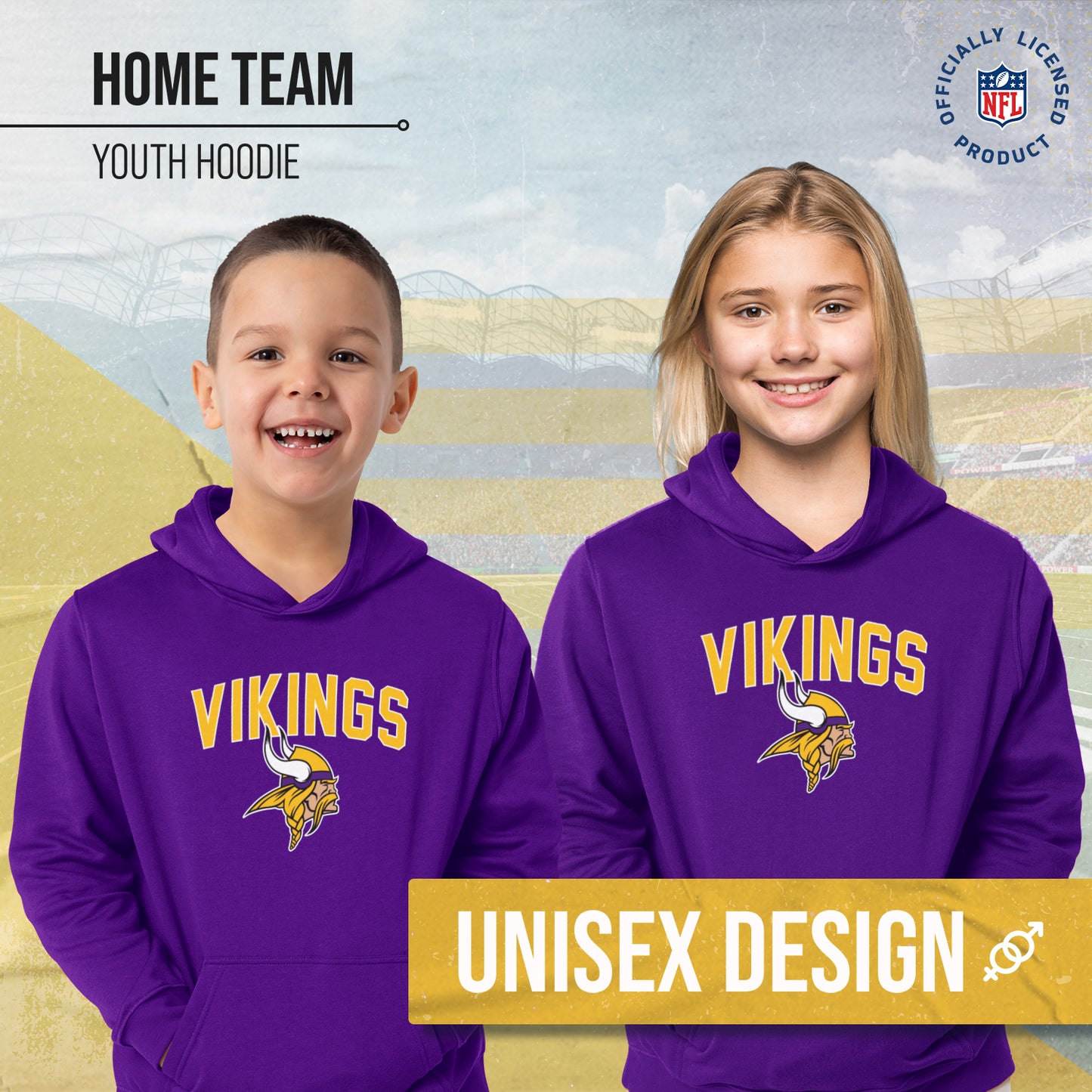 Minnesota Vikings NFL Youth Home Team Hoodie- Kids Hooded Sweatshirt - Purple