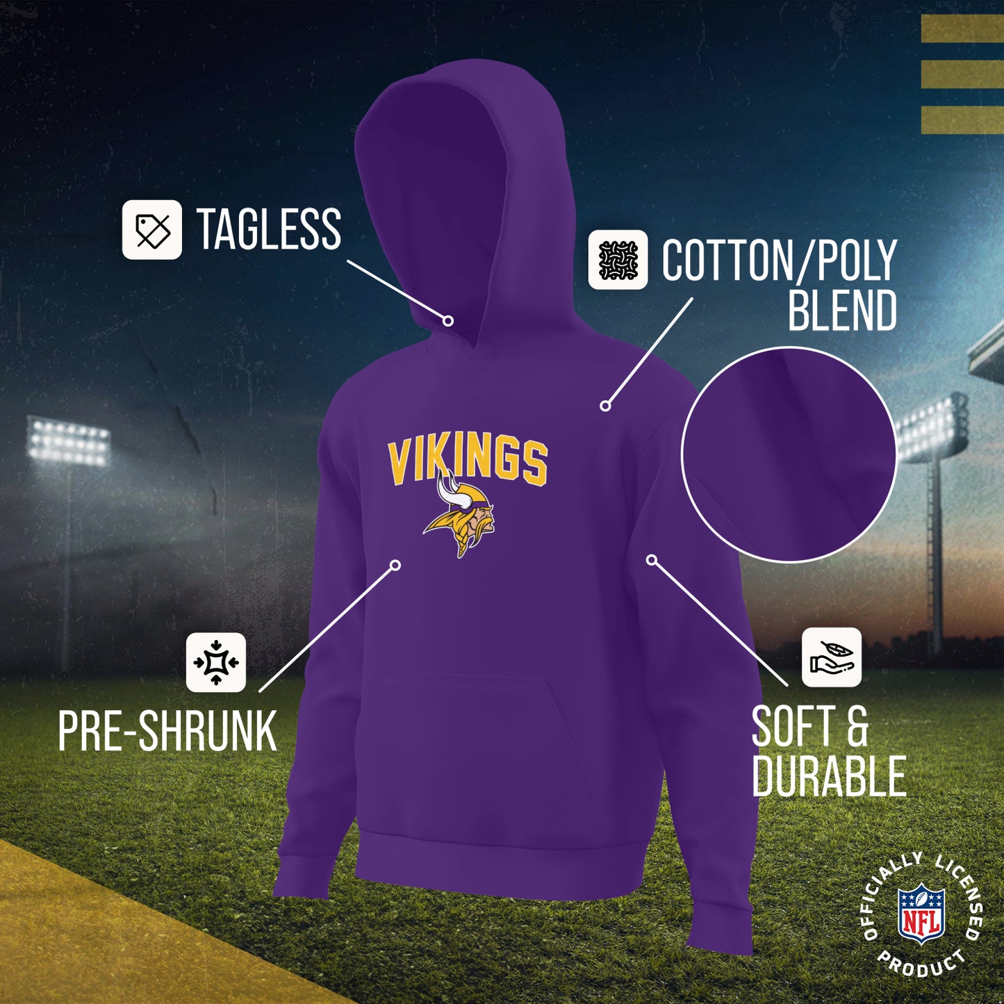Minnesota Vikings NFL Youth Home Team Hoodie- Kids Hooded Sweatshirt - Purple