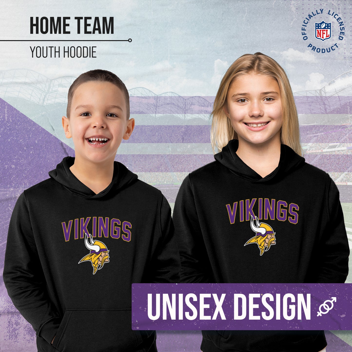 Minnesota Vikings NFL Youth Home Team Hoodie- Kids Hooded Sweatshirt - Black