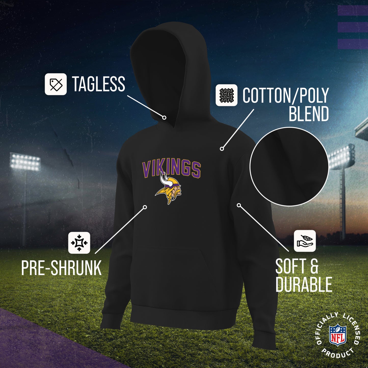 Minnesota Vikings NFL Youth Home Team Hoodie- Kids Hooded Sweatshirt - Black