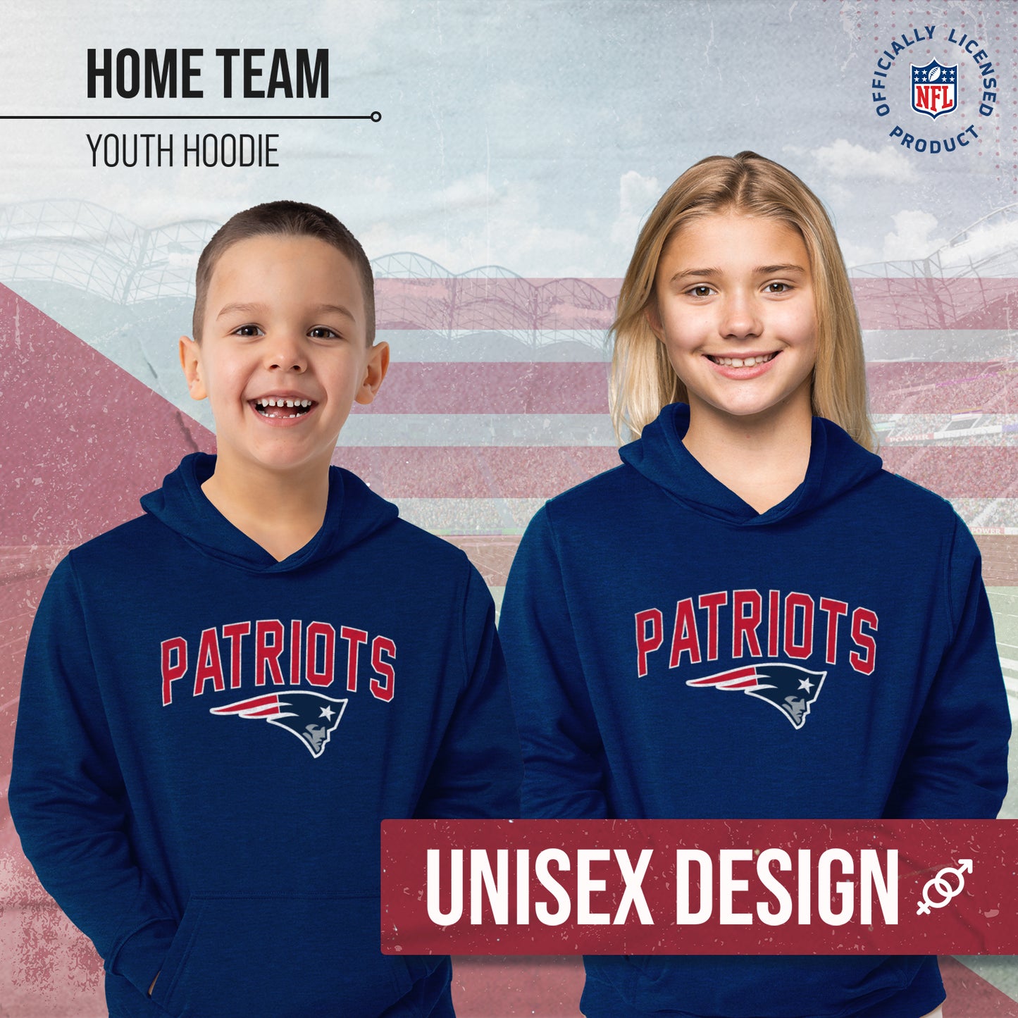 New England Patriots NFL Youth Home Team Hoodie- Kids Hooded Sweatshirt - Navy