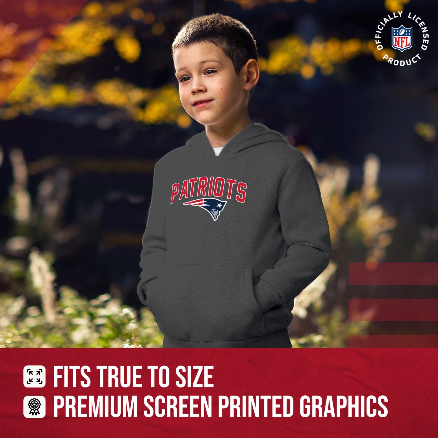 New England Patriots NFL Youth Home Team Hoodie- Kids Hooded Sweatshirt - Sport Gray