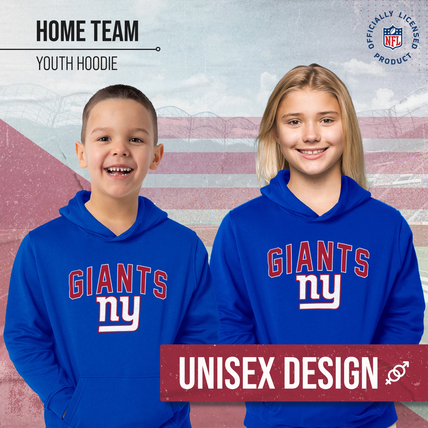 New York Giants NFL Youth Home Team Hoodie- Kids Hooded Sweatshirt - Royal