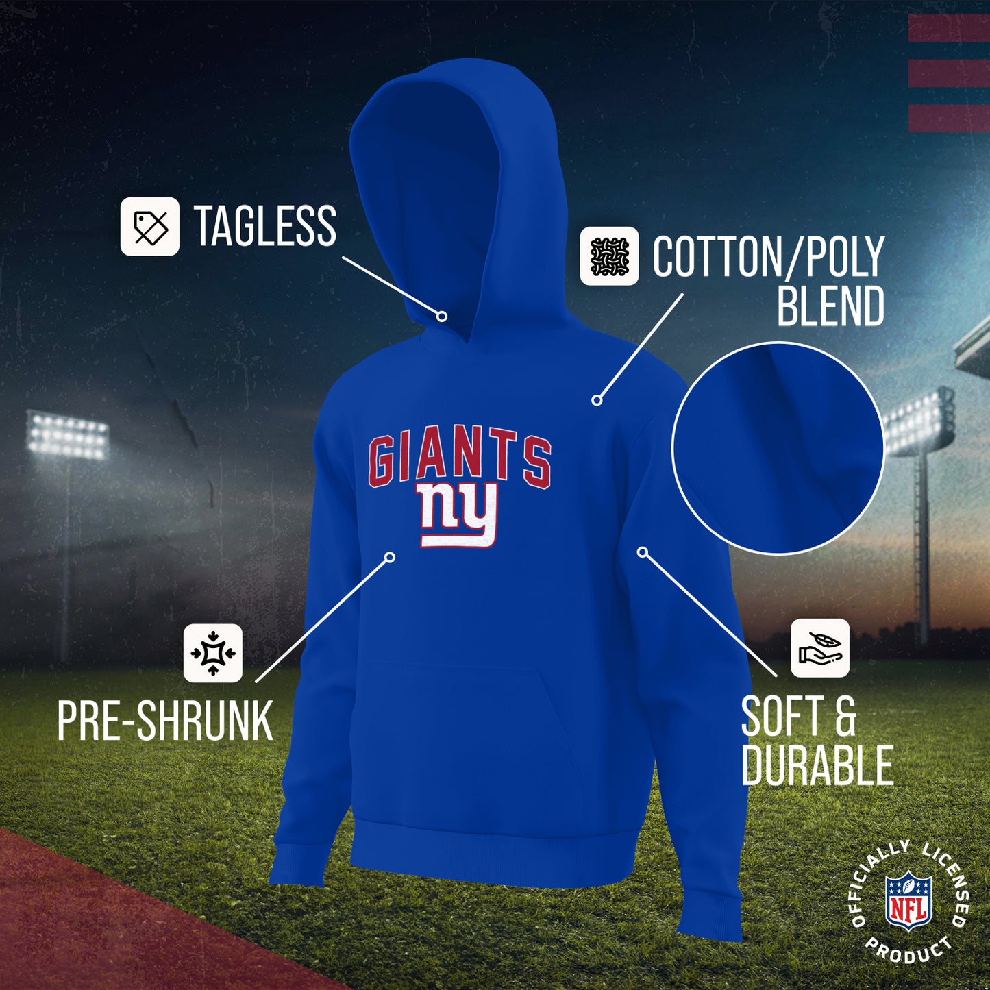 New York Giants NFL Youth Home Team Hoodie- Kids Hooded Sweatshirt - Royal