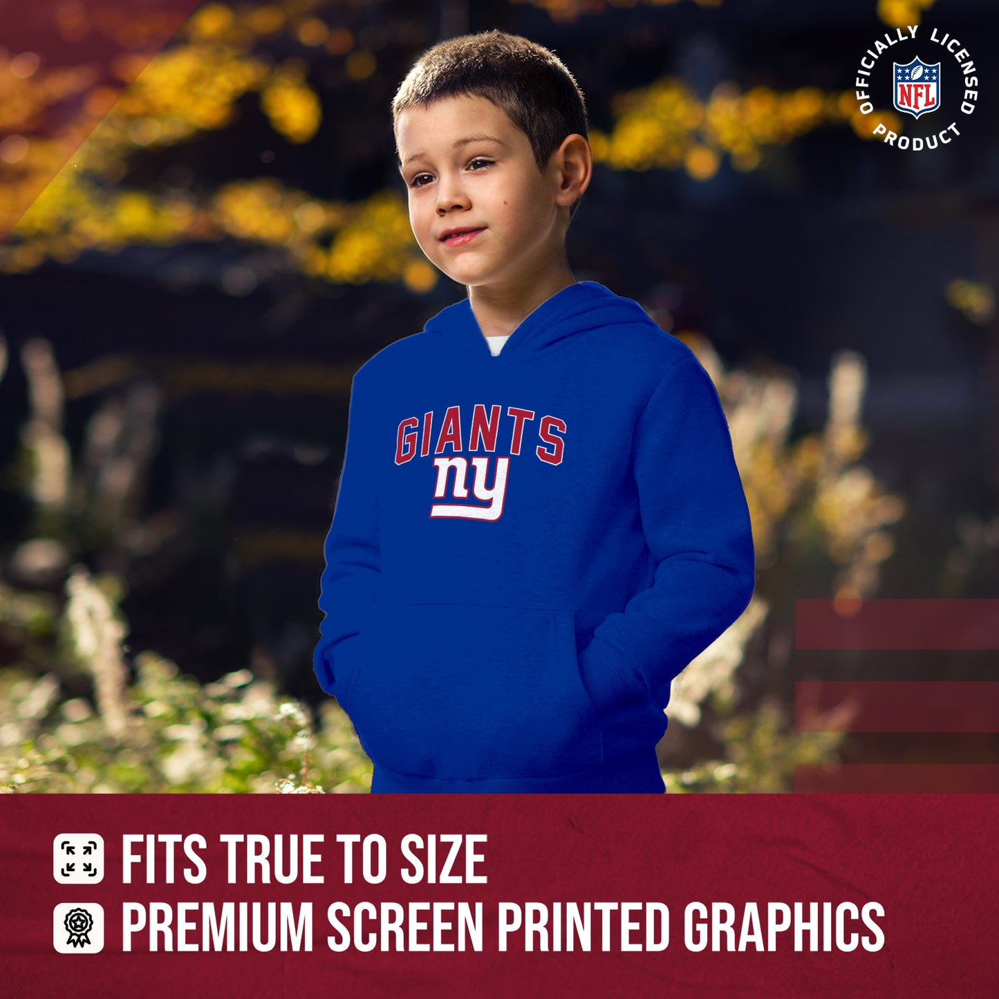 New York Giants NFL Youth Home Team Hoodie- Kids Hooded Sweatshirt - Royal