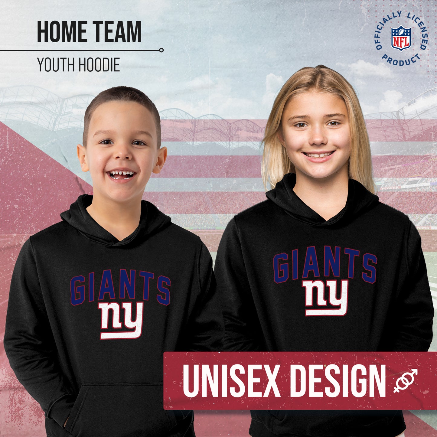 New York Giants NFL Youth Home Team Hoodie- Kids Hooded Sweatshirt - Black
