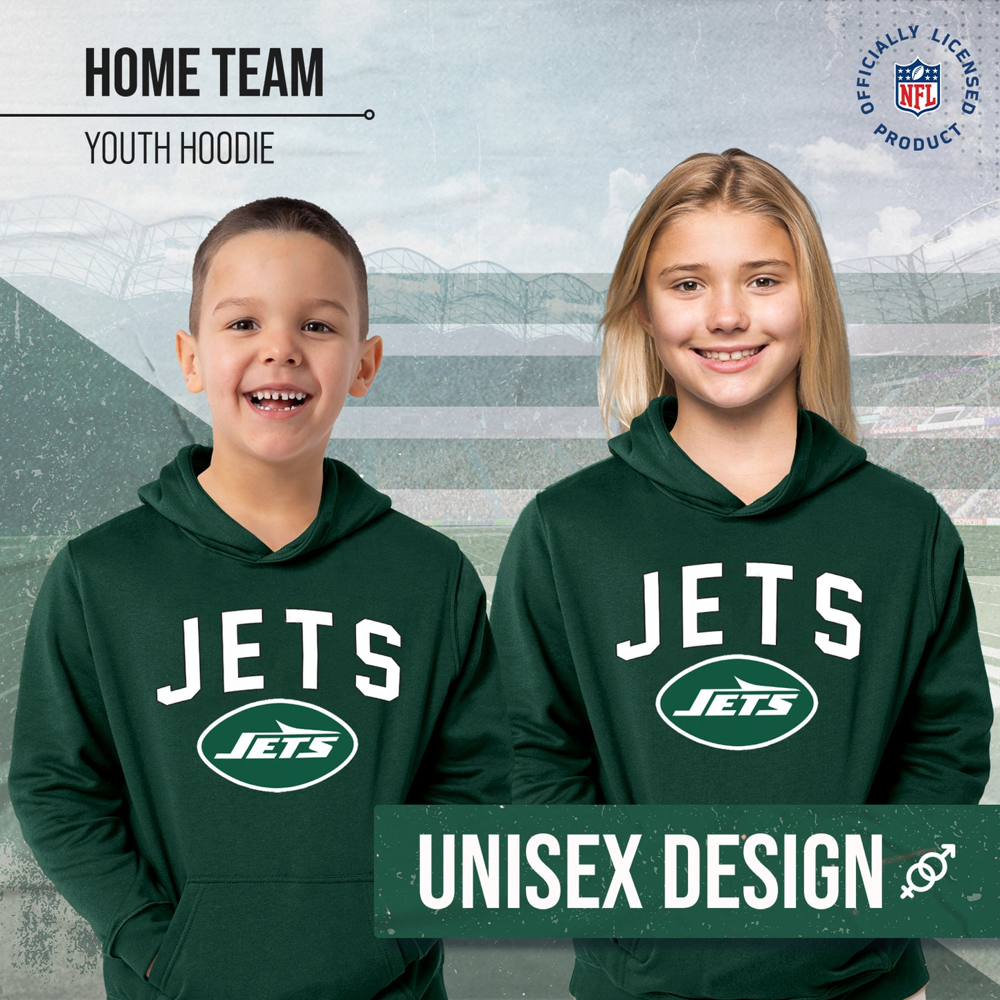 New York Jets NFL Youth Home Team Hoodie- Kids Hooded Sweatshirt - Green