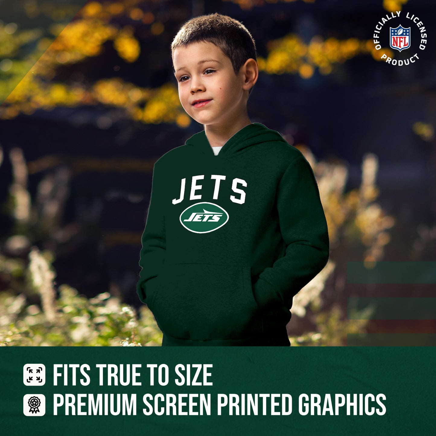 New York Jets NFL Youth Home Team Hoodie- Kids Hooded Sweatshirt - Green