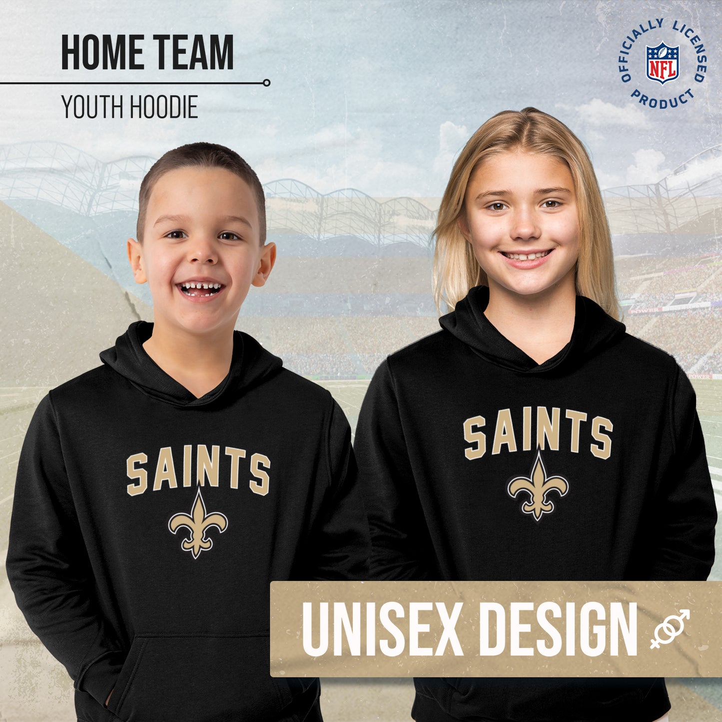 New Orleans Saints NFL Youth Home Team Hoodie- Kids Hooded Sweatshirt - Black