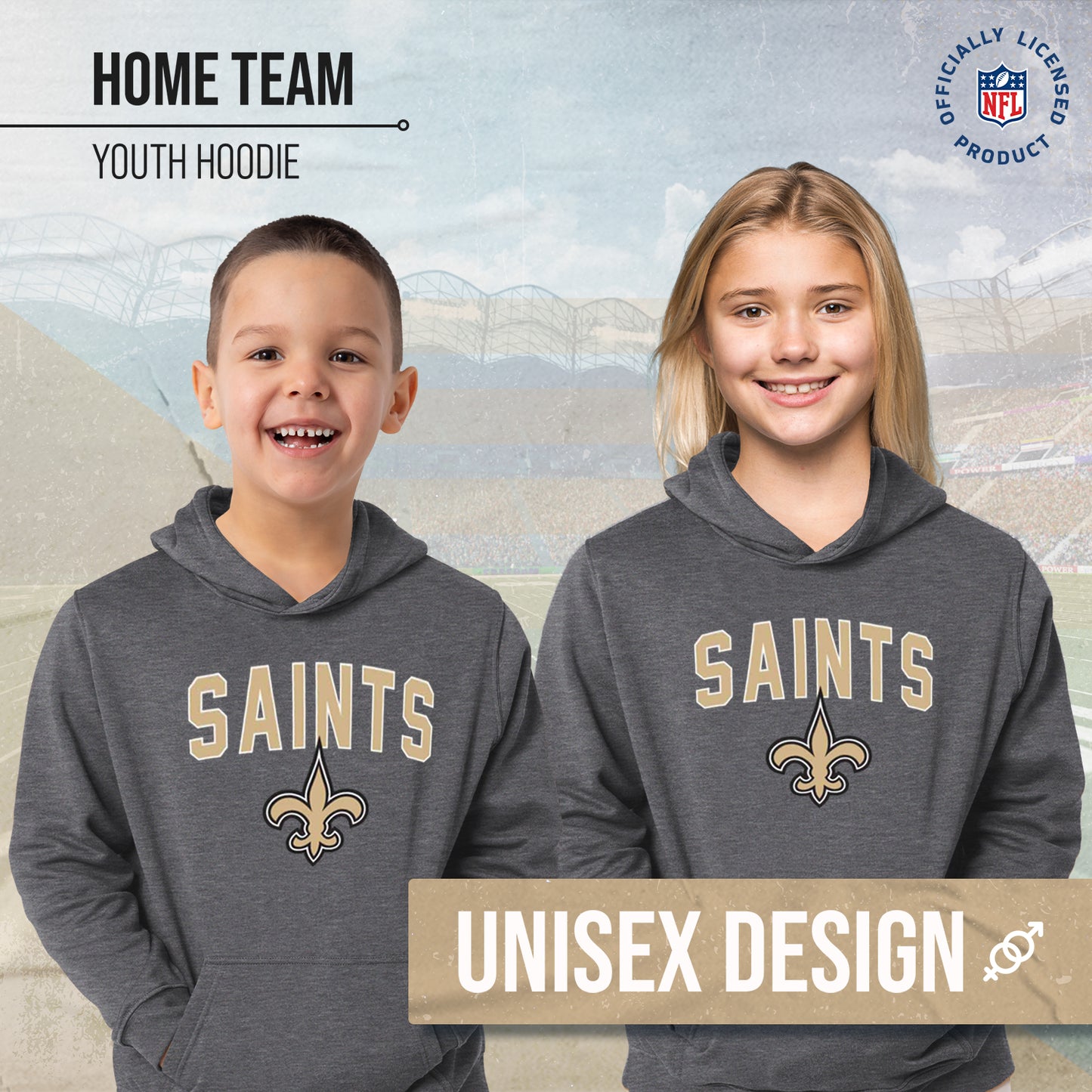 New Orleans Saints NFL Youth Home Team Hoodie- Kids Hooded Sweatshirt - Sport Gray